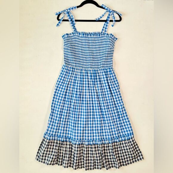 DRAPER JAMES Taylor Smocked Dress in Blue Gingham Size S - Picture 2 of 8